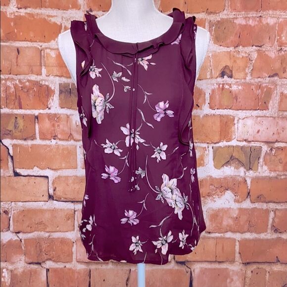 Lauren Conrad Wine floral blouse - Picture 1 of 8